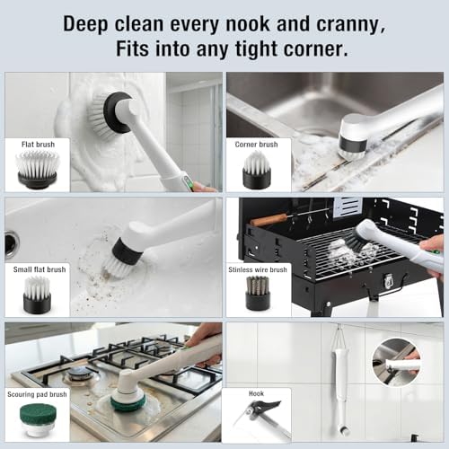 Electric Grout Cleaner, Electric Spin Scrubber, 5 Magnetic Heads | Rechargeable Waterproof Power Scrubber for Tile Grout, Bathroom, Kitchen