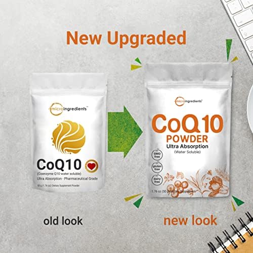 Micro Ingredients Water Soluble COQ10 Supplement (COQ10 200mg Per Serving in Powder Form), 50 Grams (8 Months Supply), Extra Absorption