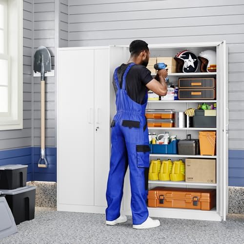 Metal Garage Storage Cabinet with 2 Doors and 5 Adjustable Shelves - 71" Steel Lockable File Cabinet, Locking Tool Cabinets for Office, Home, Garage