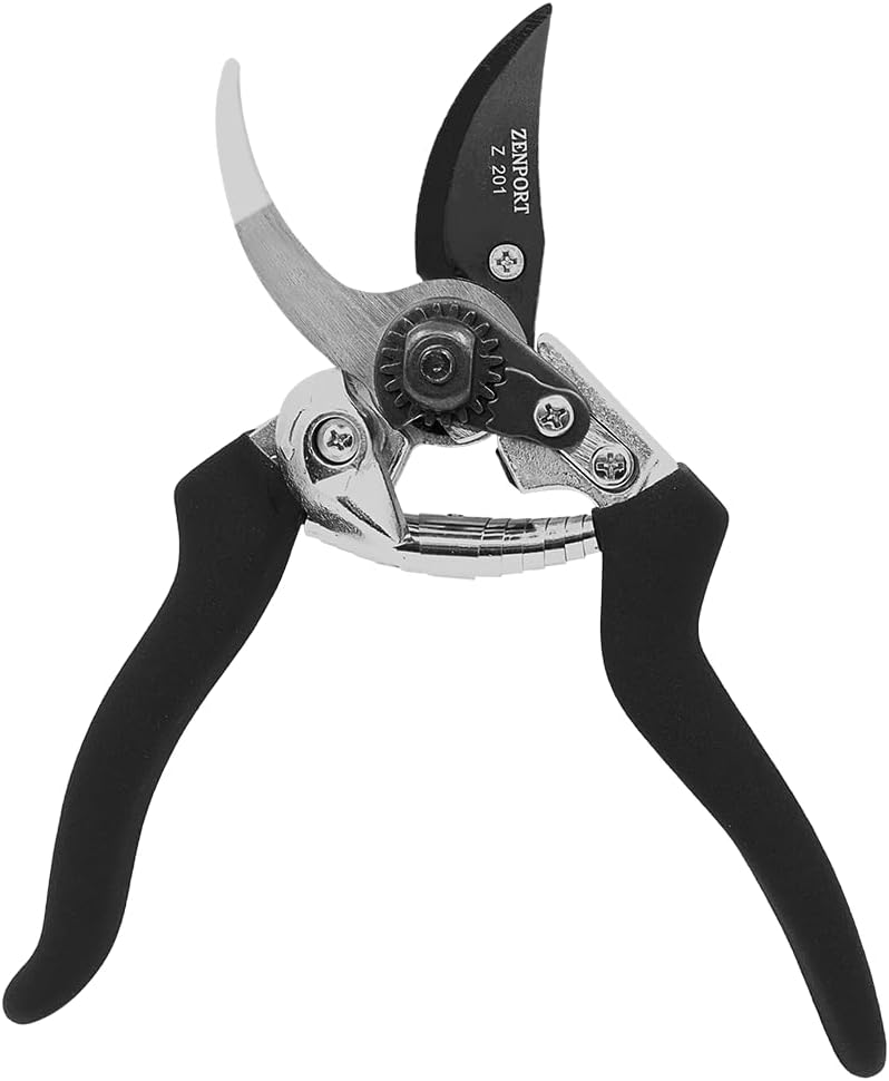 Zenport Z201 Heavy Duty Pruner, Bypass Euro, Black Handles, Steel, 8-Inch