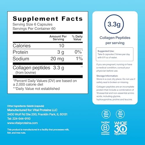 Vital Proteins Collagen Peptides Capsules for Women, Collagen Supplement 360 Capsules | Collagen Peptides Capsules, Supports Hair Skin & Nails