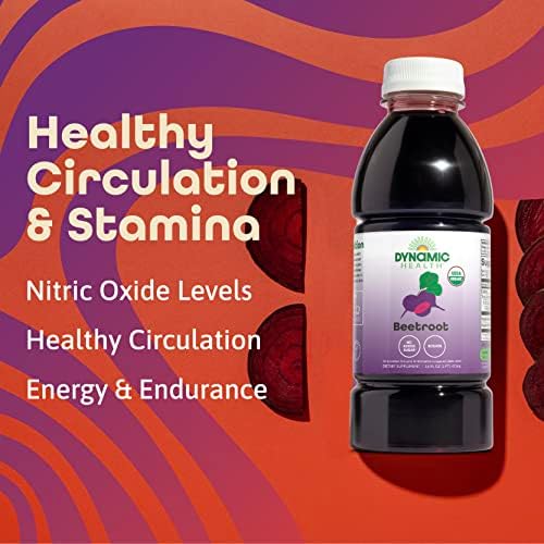 DYNAMIC HEALTH Organic Beetroot Juice Concentrate, 32 fl oz | Circulation, Energy & Endurance Support - No Added Sugar - 31 Servings - Gluten Free, BPA Free