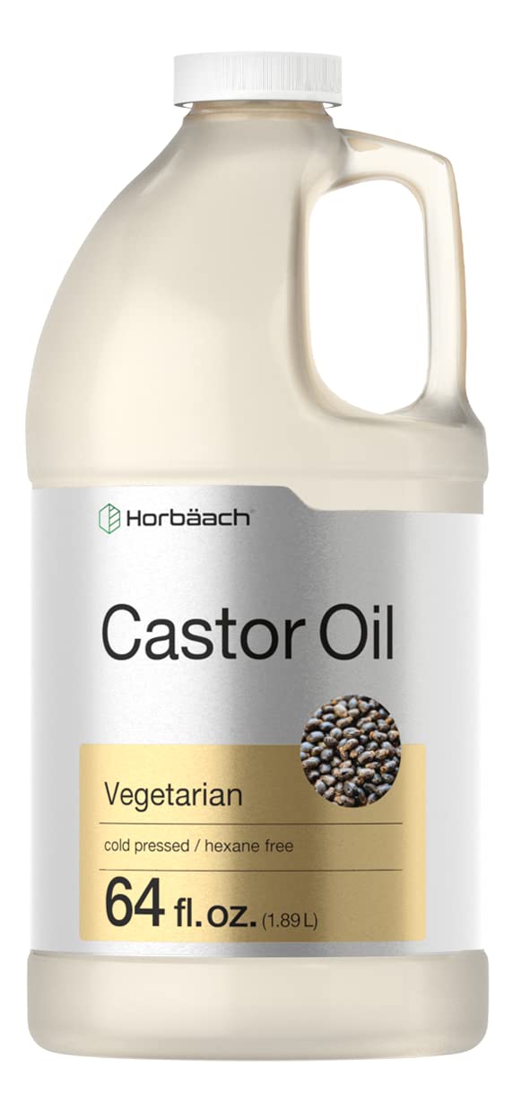 Horbäach Castor Oil 64 oz | For Hair, Eyelashes & Eyebrows | Hexane Free and Cold Pressed | Vegetarian, Non-GMO