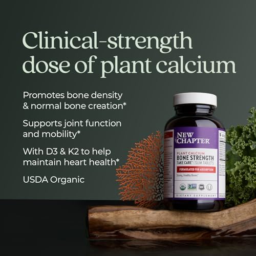 New Chapter Bone Strength Take Care - Bone & Heart Health Supplement - Clinically Studied Plant Calcium from Red Marine Algae - Vegan, Organic, Gluten Free & Kosher - 60 Slim Tablets
