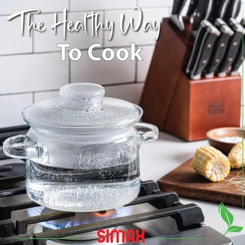 Simax 48 Oz Borosilicate Glass Saucepan With Lid - Microwave, Stove and Dishwasher Safe Potpourri Pot and Serving Dish