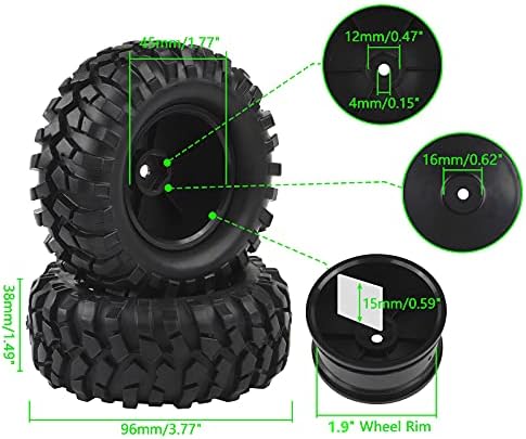 4PCS 1:10 RC Tires Rock Crawler Hex 12mm Hard Dish Wheels Rim | Rubber Tires, For Trail Finder 2, Gelande II, CR12 CC01 MST CMX, Trailer Tires