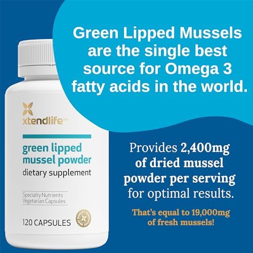 Xtendlife Green Lipped Mussel Supplement, 30 Day Supply | 2400mg Joint Support Formula with Omega‑3 Fatty Acids – New Zealand Sourced Mussel Powder for Mobility & Flexibility