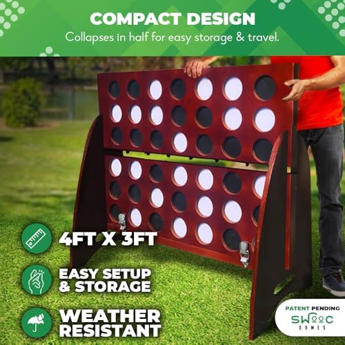 Swooc - Giant Four in a Row (All Weather) with Carrying Case & 60% Quieter Design - Giant Game Outdoor for Adults and Family - 4 in a Row Life Size