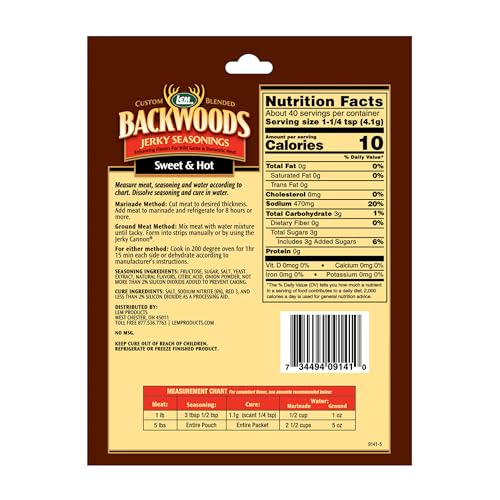 LEM Products Backwoods Sweet & Hot Jerky Seasoning, 5.8 oz Packet | Pre-Measured Seasoning and Cure for Wild Game and Domestic Meat, Seasons Up to 5 Pounds of Meat for Homemade Jerky