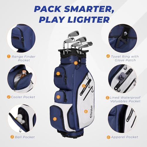 Golf Cart Bag 14-Way Organizer Divider, Lightweight 5.5 lbs Golf Club Bags for Men & Women, 10 Pockets with Cooler, Dual Waterproof Valuables Pockets, Rain Cover