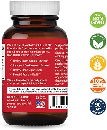 PURE ESSENCE LABS Vitamin D 2000 IU - Best Immune Support for Adults - Organic & Natural Vitamins - Immunity Booster & Dietary Supplements (30
