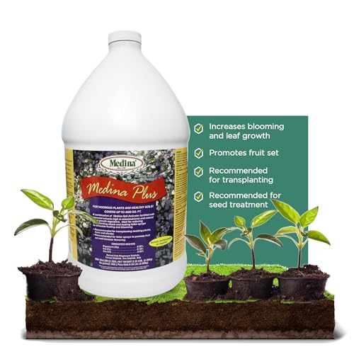 Medina Plus Soil Activator - Liquid Soil Loosener for Lawns & Gardens - Micronutrient-Rich Soil Conditioner & Softener - Used with House Plant Fertilizer, Liquid Plant Food for Houseplants - 1 End Qt