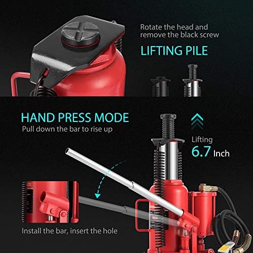 SPECSTAR Pneumatic Air Hydraulic Bottle Jack with Manual Hand Pump 20 Ton