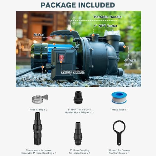 1HP Portable Garden Transfer Pump, 900GPH Electric Sprinkler Booster Pump, Shallow Well Jet Pump for Home Lawn Irrigation and Water Draining