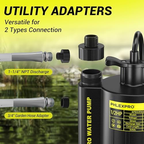 1/2HP Automatic Submersible Sump Pump, 5300 GPH Water Pump | 3/4" Garden Hose Check Valve Adapter, 2650 GPH Water Removal for Swimming Pool Cover Hot Tubs Flooded House Basement
