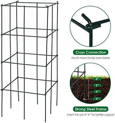 S AFSTAR 4 Pack Folding Tomato Cages, 39 Inches Tall Square Plant Support Cage for Garden Climbing Plants Flowers Fruits