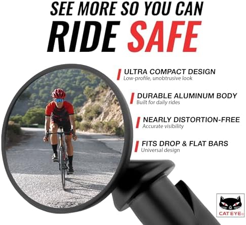 CATEYE BM-45 Bar End Mirror | Road, MTB and Gravel Bikes, Durable Aluminum with Scratch-Resistant Glass, Visibility and Safety for Cyclists