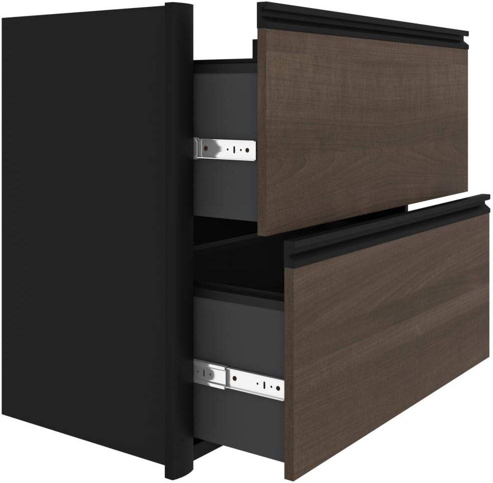 Bestar U-Shaped Executive Desk with Cabinet, Antigua/Black, Connexion, 72W