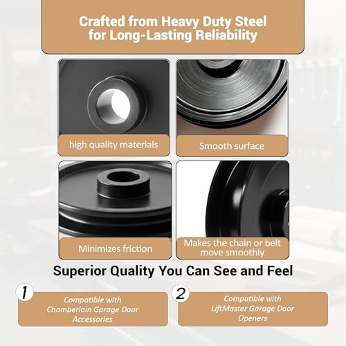 Garage Door Openers 144C56 Chain Cable Idler Solid Steel Pulley Black 2.5 inch | Compatible with Chamberlain, LiftMaster
