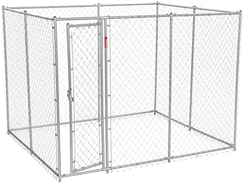 Lucky Dog 10' x 10' x 6' Heavy Duty Outdoor Welded Galvanized Steel Chain Link Dog Kennel Enclosure with 2 Configurations and Latching Door, Silver