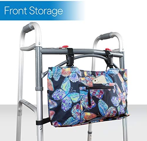 RMS Water Resistant Tote Bag for Walker and Scooter (Butterfly) | Walker Bag and Organizer, Carry a phone, wallet and personal items on a walker, rollator or scooter within easy reach
