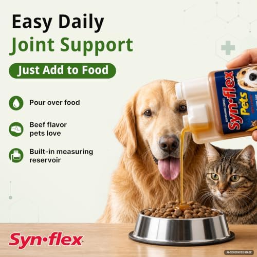 Synflex Concentrated 8oz Joint Supplement Bottle | Glucosamine Chondroitin Liquid for Dogs & Cats | Boswellia Yucca Manganese | Beef Flavor | Made