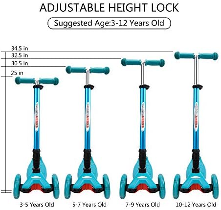 ChromeWheels Foldable Scooters for Kids, Deluxe Kick Scooter 4 Adjustable Height 132lbs Weight Limit 3 Wheel, Lean to Steer LED Light Up Wheels