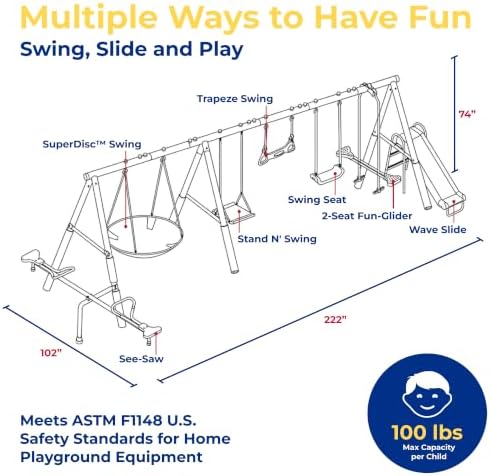 XDP Recreation Deerfield Outdoor Playground Swing Set with Slide & See Saw