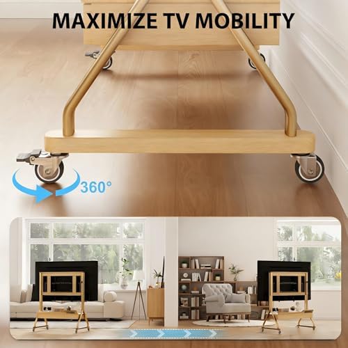 AnywaysWood TV Cart Rolling TV Stand with Wheels for Most 40-75" TVs up to 300lbs Height Adjustable, Tilting, Tall Heavy Duty TV Stand with 2 Drawers Power Strip, for Living Room
