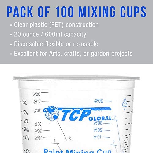 TCP Global 20 oz. (600ml) Graduated Plastic Mixing Cups - Box of 50