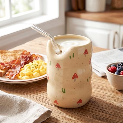 Thenshop Ceramic Coffee Mug with Sip Hole Espresso Cup 13.5oz Modern Coffee Cup Elegant Pottery Mug with Timber Design for Kitchen Dining Tea Milk