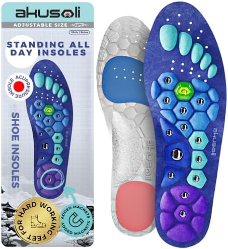 Akusoli Velumi Insoles for Woman, Shoe Insert S/M Women 5–10 Men 5.5–8 | Magnetic High Arch Support Inserts for Flat Feet