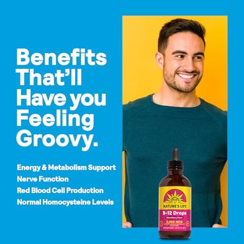 Nature's Life B12 Drops 5000 mcg - Vitamin B12 Methylcobalamin - Liquid B12 Supplement for Energy Metabolism, Nerve Function and Red Blood Cell Support Natural Mixed Berry, Sugar Free (200 Serv, 4oz)