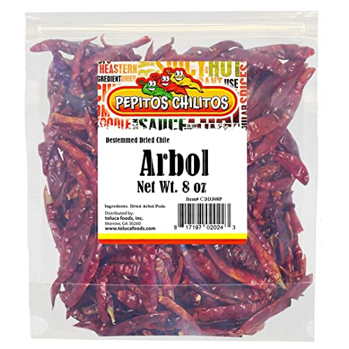 PEPITOS CHILITOS/Chile de Arbol 8 oz. Resealable Bag - Natural and Premium - Great For Mexican Recipes Like Salsa, Tamales, and Stews.
