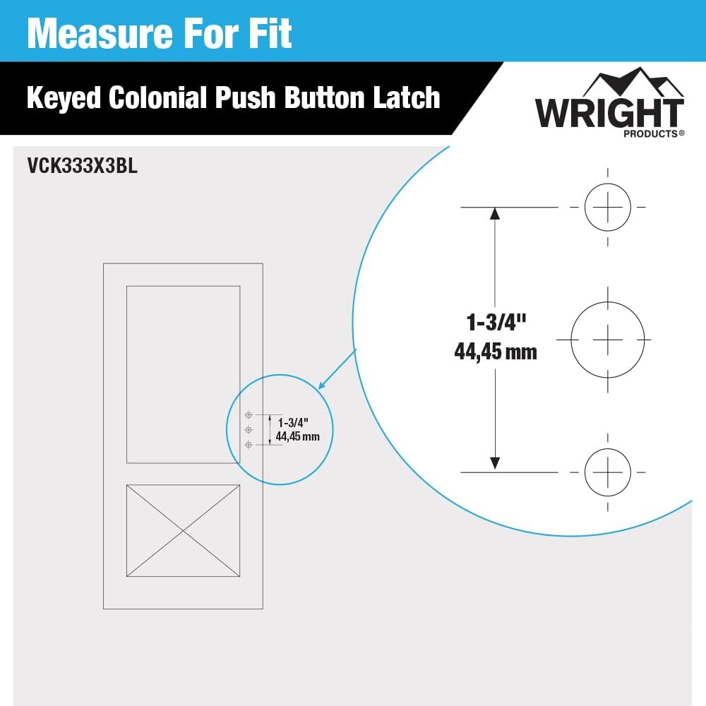 Wright Products - Keyed Colonial Push Button Door Latch for Screen and Storm Doors, Black, 1 Unit