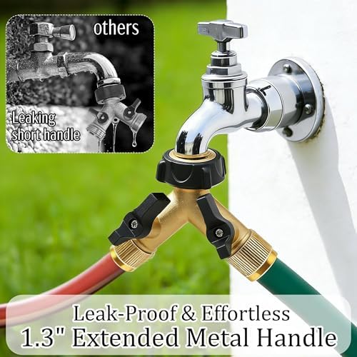 Hourleey Brass Garden Hose Splitter 2 Way, 3/4 Inch Hose Connector Tap Splitter, Hose Y Splitter