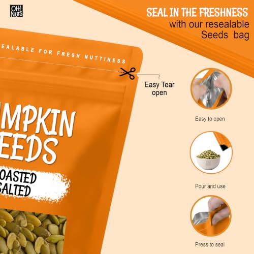 Oh! Nuts Roasted Pumpkin Seeds Salted Pepitas No Shell 2 Pound | Roasted salted pumpkin seeds no shell - Premium pepitas packed in NY - Resealable zip bag for freshness