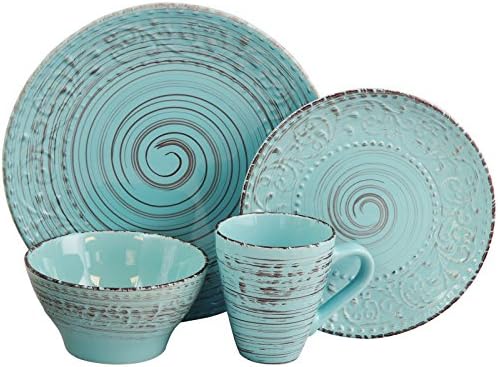 Elama Malibu Waves 16Piece Dinnerware Set In Turquoise