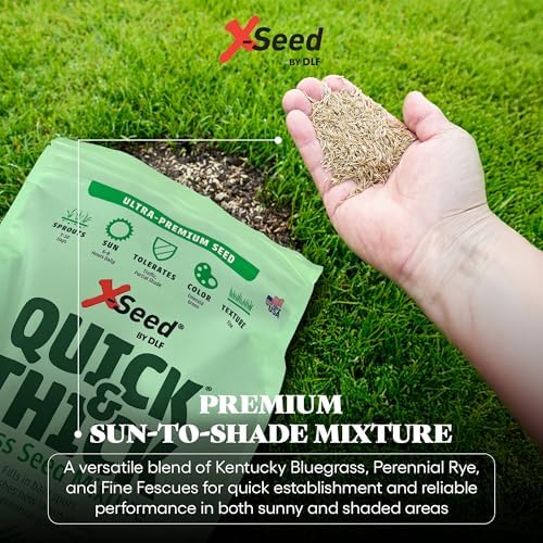 X-Seed Ultra Premium Quick and Thick Lawn Seed Mixture – Rapid Germination for Any Lawn, Dense Coverage in Sun to Shade, High-Traffic Areas, Fescue, Kentucky Blue, & Perennial Ryegrass Blend, 3lb Bag
