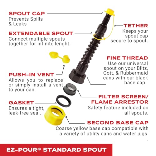 Gas Spout - Replacement Spout and Cap for Pre 2009 Gas Cans and Water Jugs (White Set or Black Set) | Flexible Spout with Cap Fits Pre-2009 Utility