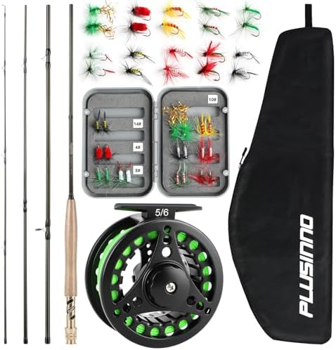 PLUSINNO Fly Fishing Rod and Reel Combo Kit, Fly Fishing Rod for Starters | 4 Piece Lightweight Ultra-Portable Graphite 5 Wt -9' Fly Rod, 5/6 Reel