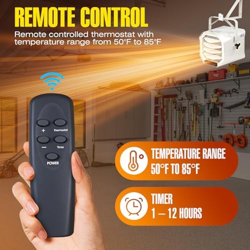 DR. INFRARED HEATER DR-910F 10,000-Watt 240V Heavy-Duty Hardwired Shop Garage Heater Wall/Ceiling Mounted with Remote Controlled Thermostat