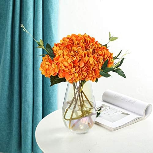 Kisflower 6pcs White Hydrangea Artificial Flowers - Faux Hydrangea Flowers, Fake Silk Flowers for Table Centerpiece