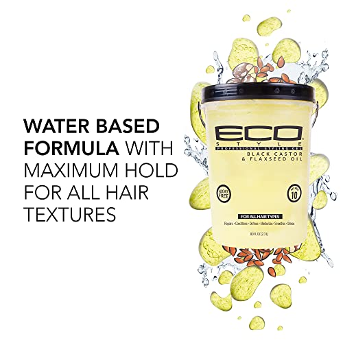 Eco Style Black Castor and Flaxseed Oil Styling Gel - Helps Nourish and Repair Damaged Hair - Promotes Healthy Scalp - Provides Superior and Weightless Hold - Delivers Long Lasting Shine - 8 oz