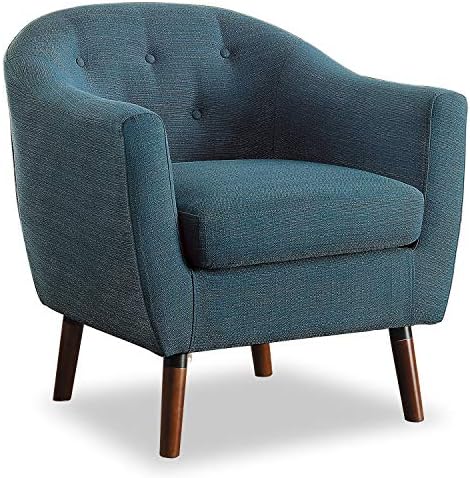 Homelegance Lucille Modern Accent Chair, Upholstered Reading Chair with Button-Tufted Back, Sloped Arms, Removable Seat Cushion Cover and Espresso Wood Legs, for Living Room, Bedroom or Office, Blue
