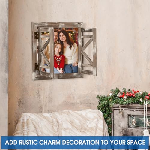 J JACKCUBE DEISGN Rustic Wood Window Frame with Opening-doors, Wall Art Decor Hanging Window Panes, Farmhouse Wall Décor for Living Room, Bathroom