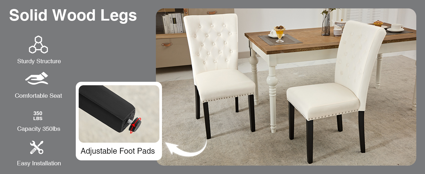 Velvet Dining Chairs Set of 2, Upholstered Dining Room Chairs with Wooden Legs