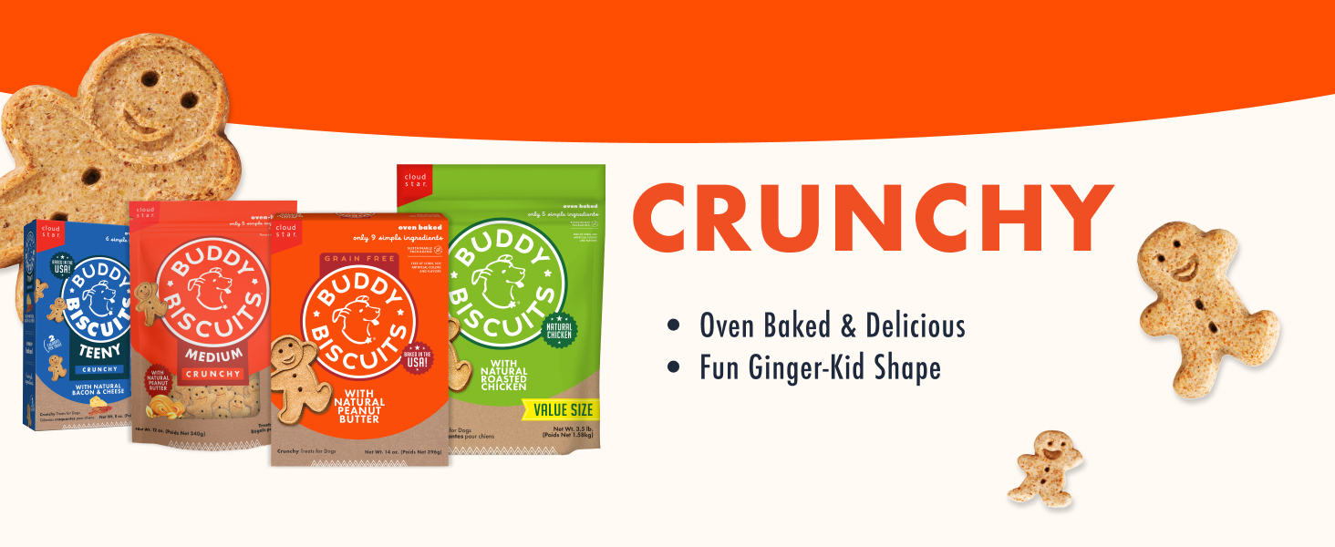 Crunchy: Oven baked &amp;amp; delicious, fun ginger-kid shape.