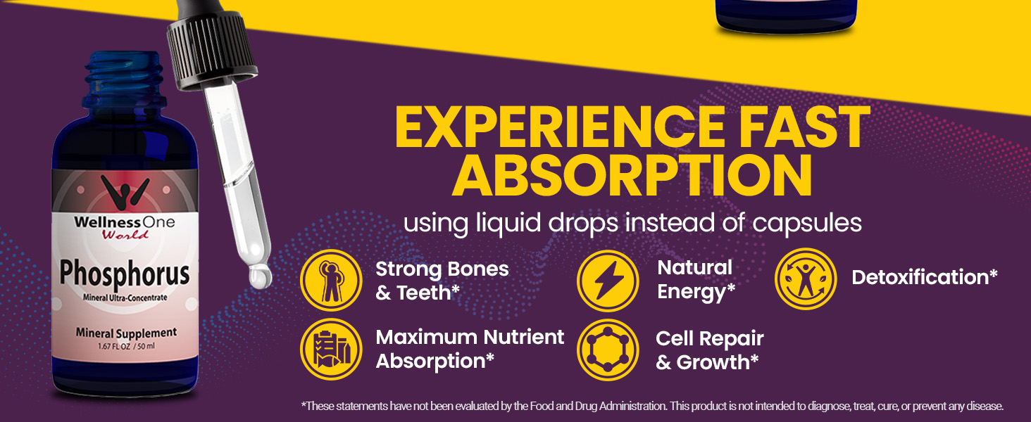 WellnessOne Phosphorus Liquid Drops Premium A+ Content liquid phosphorus supplement phosphorus drops