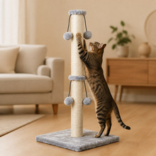cat stretching vertically on a tall DIMAKA sisal scratching post